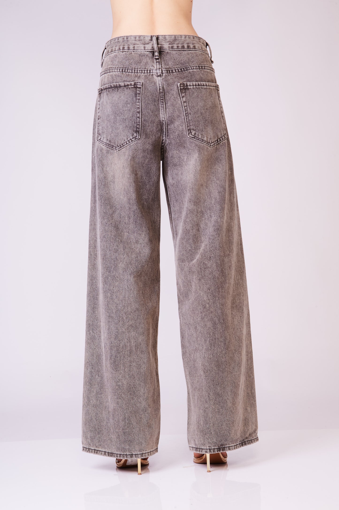 Rhinestone wide leg grey jeans