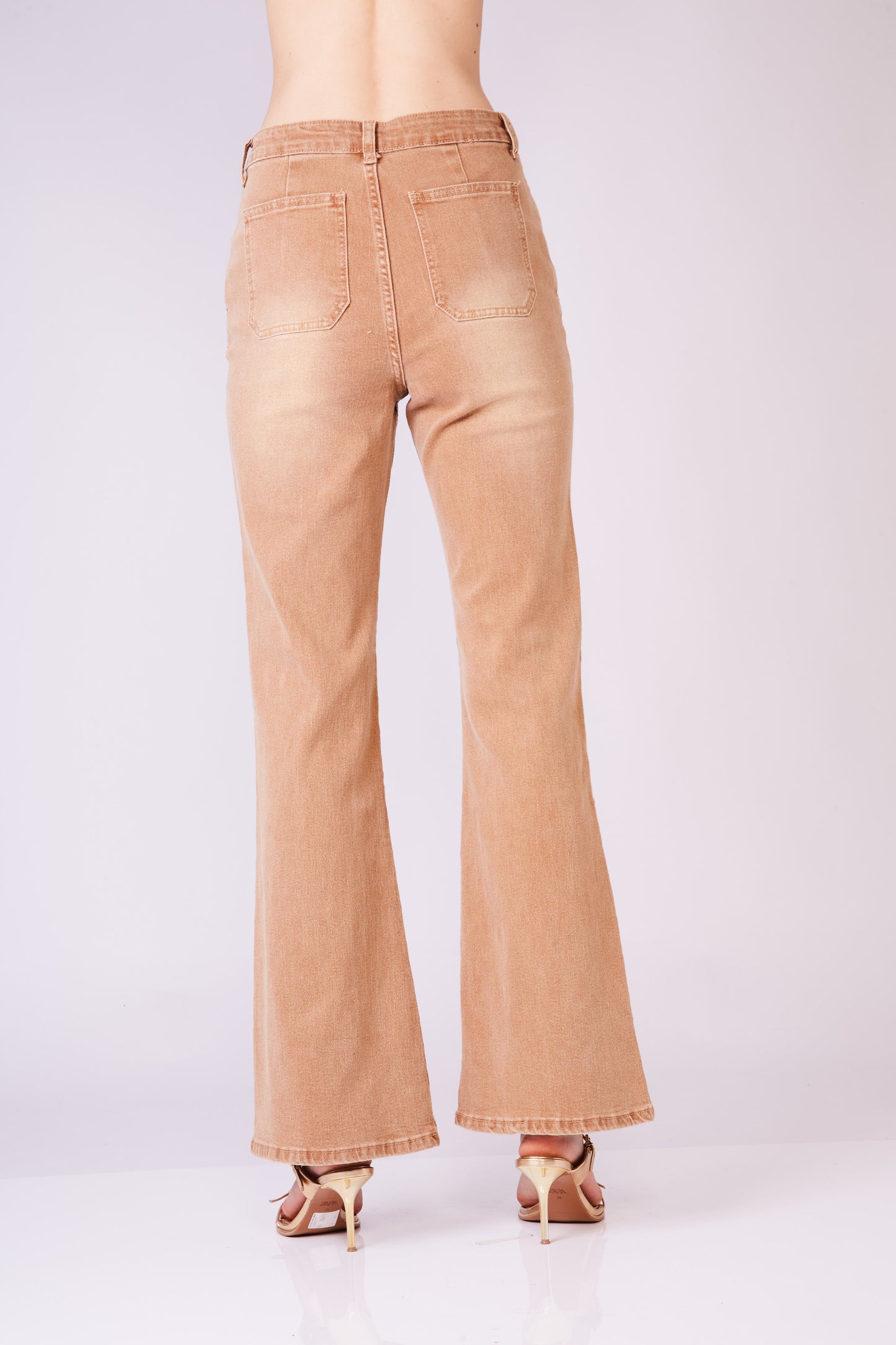 Camel brass studded flare denim pants