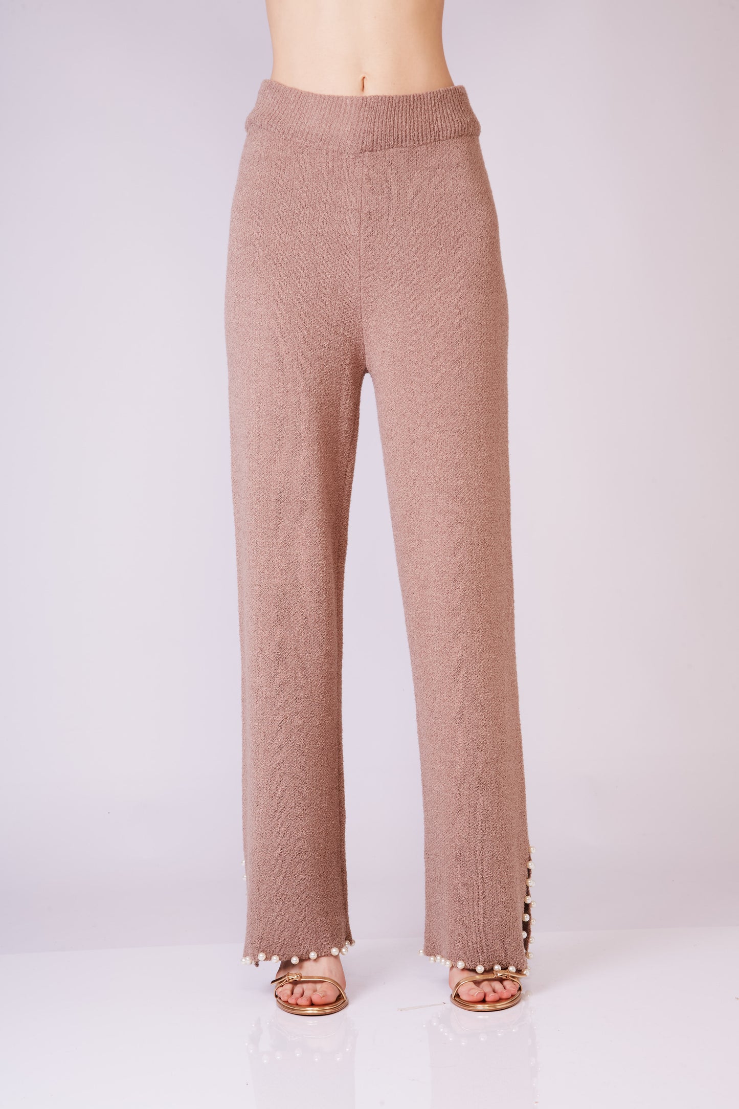 Pearl detail knitted straight leg pants