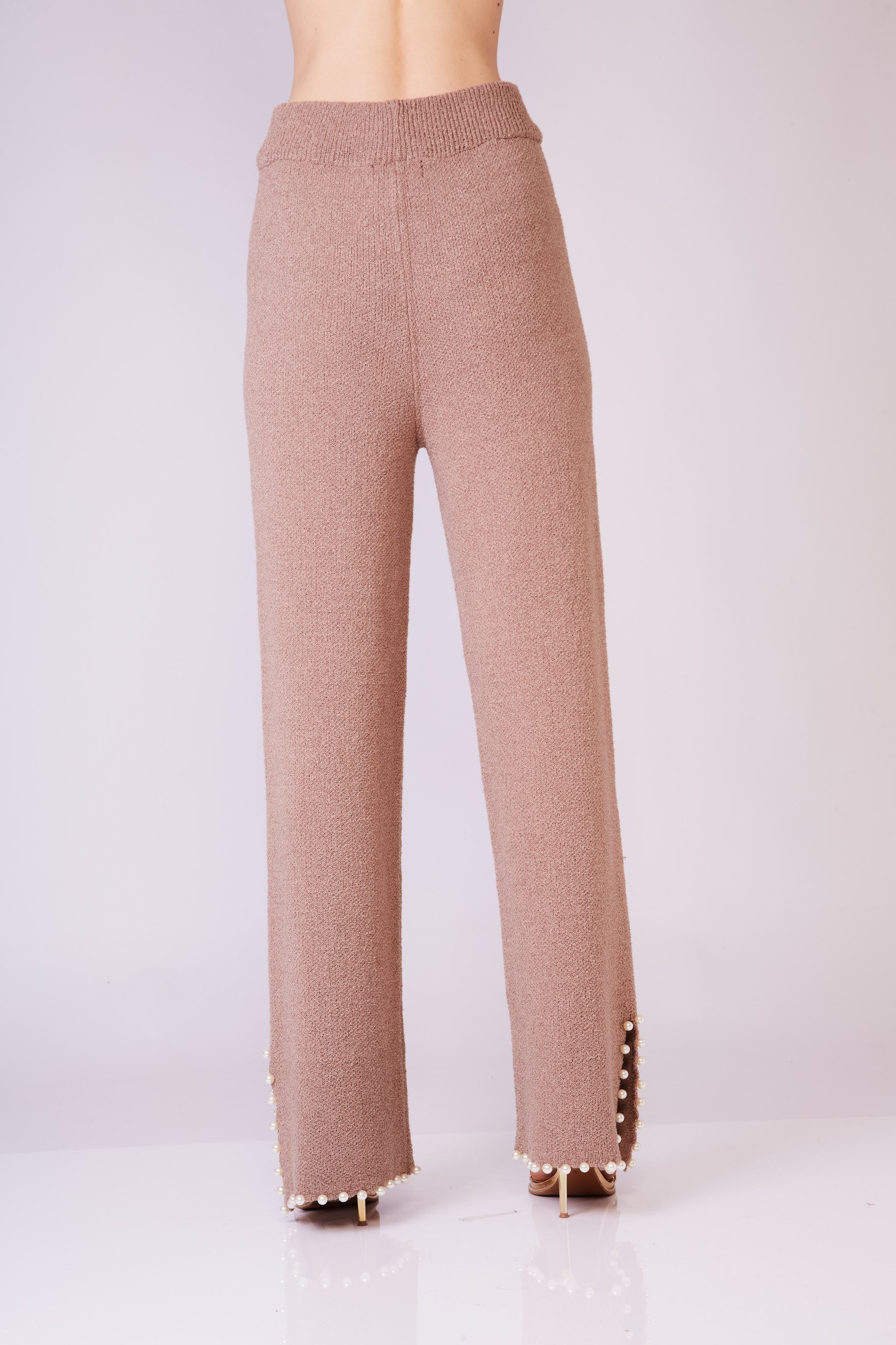 Pearl detail knitted straight leg pants