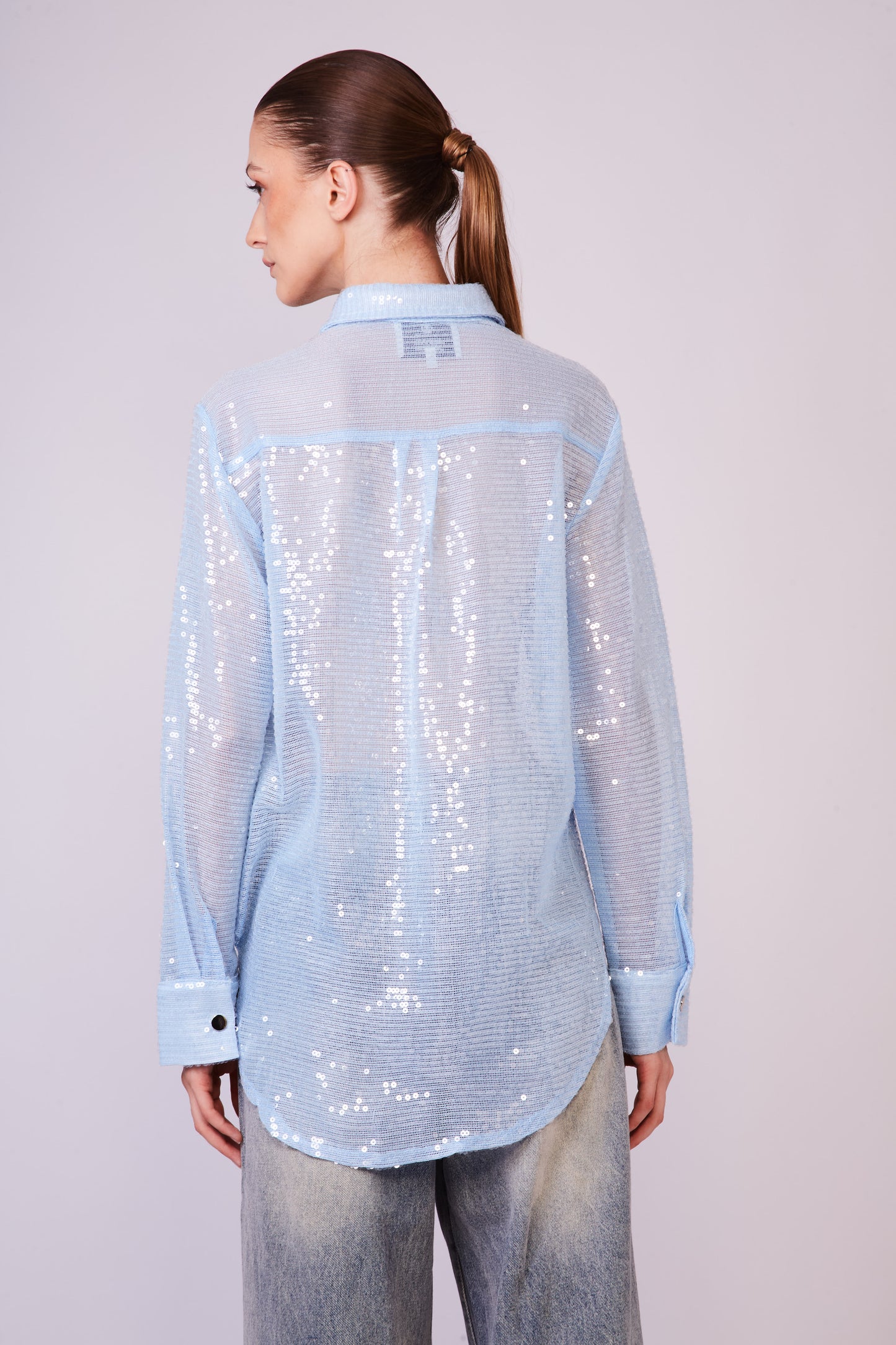 Sequin long sleeve sky blue shirt