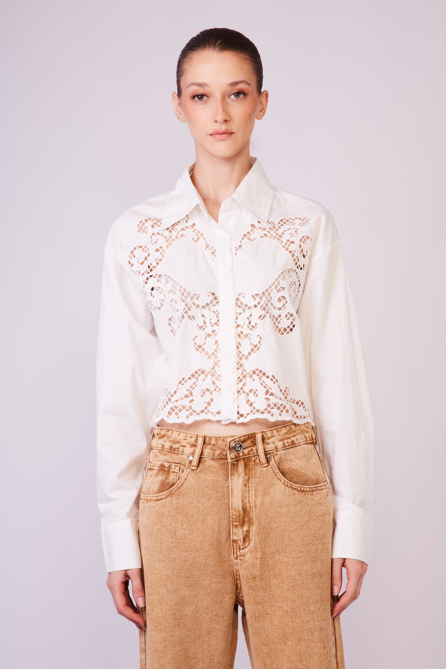 Embroidery white crop shirt