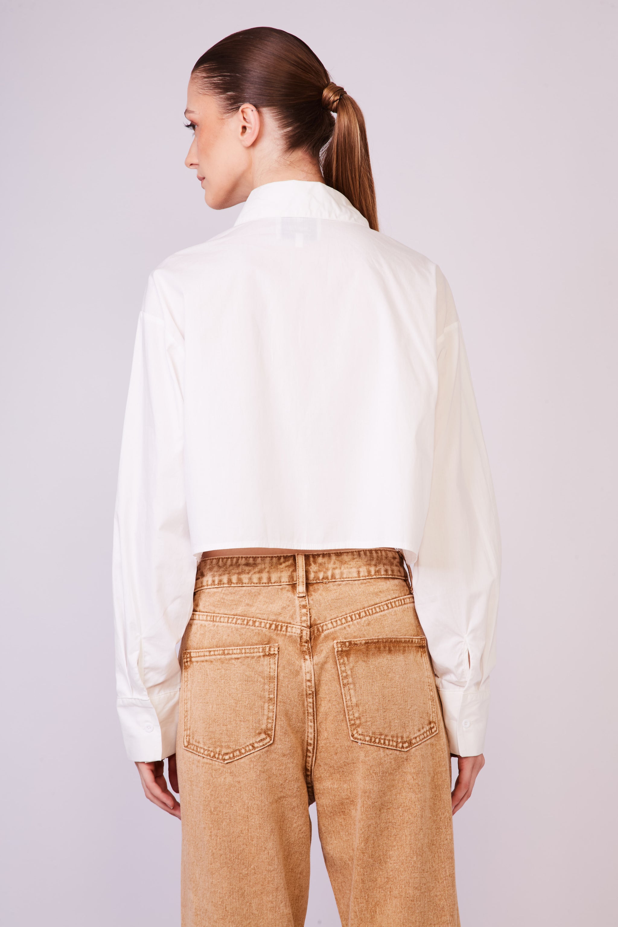 Embroidery white crop shirt