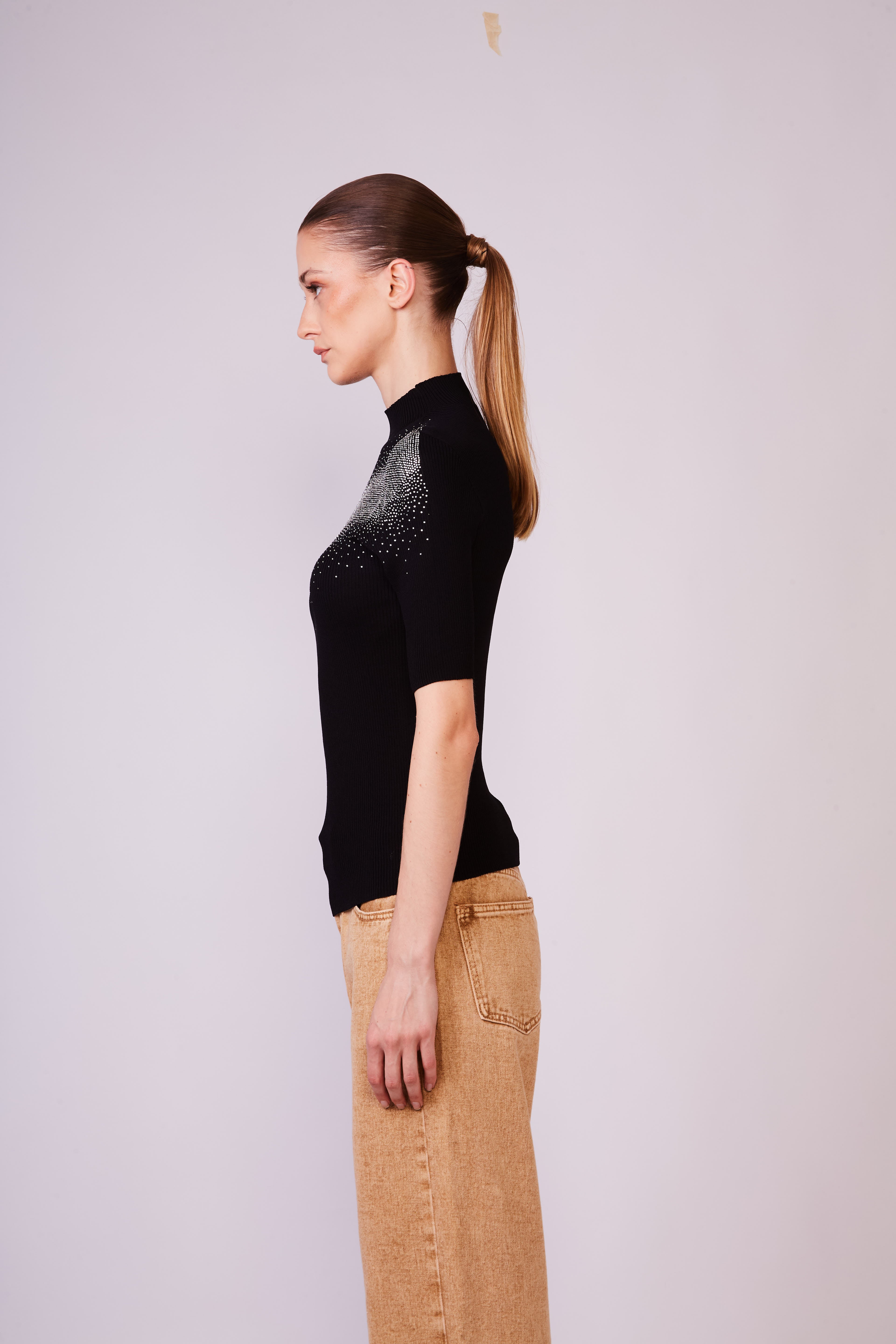 Embellished knit black top