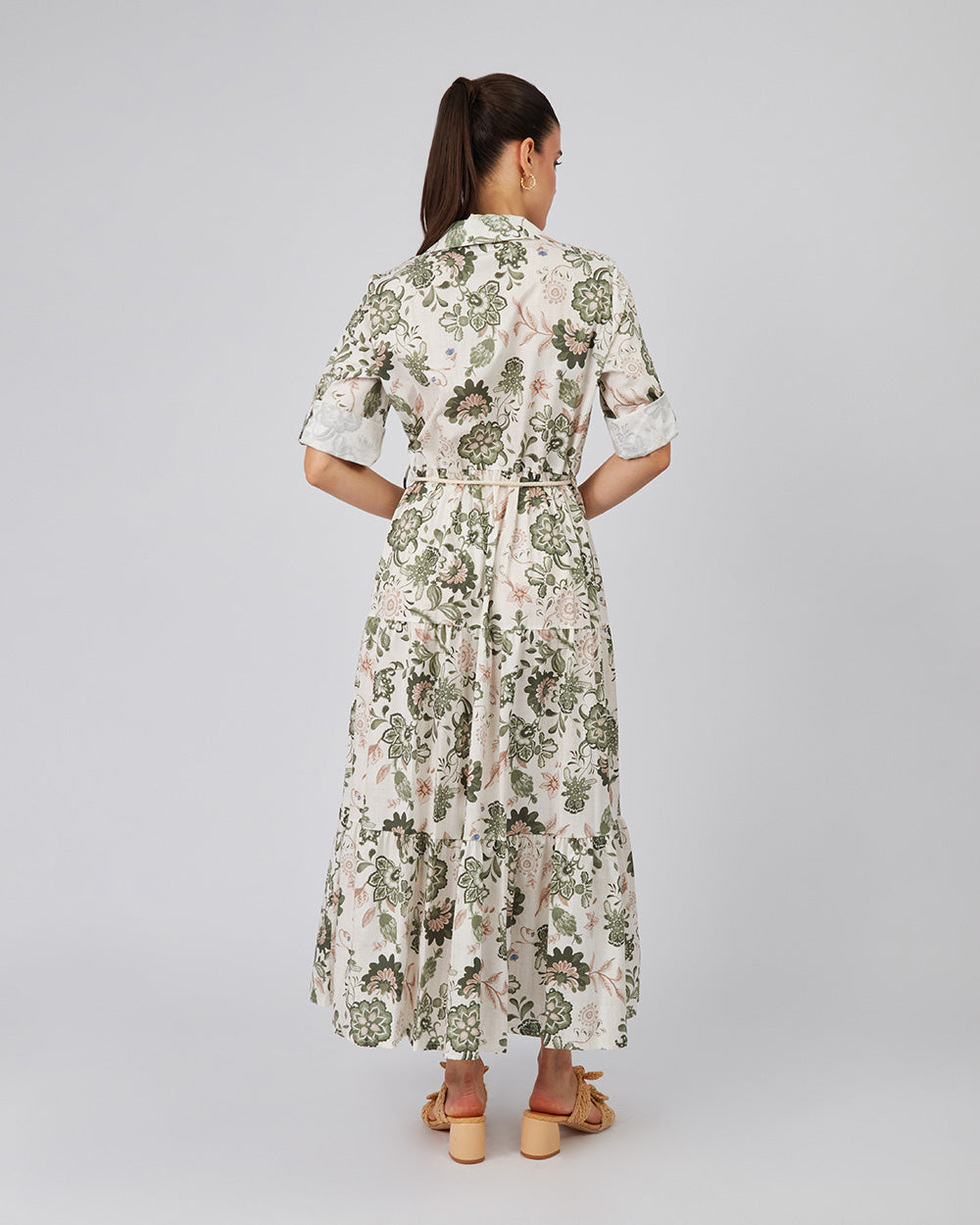 Cream Shirt Dress With Blue Floral Print