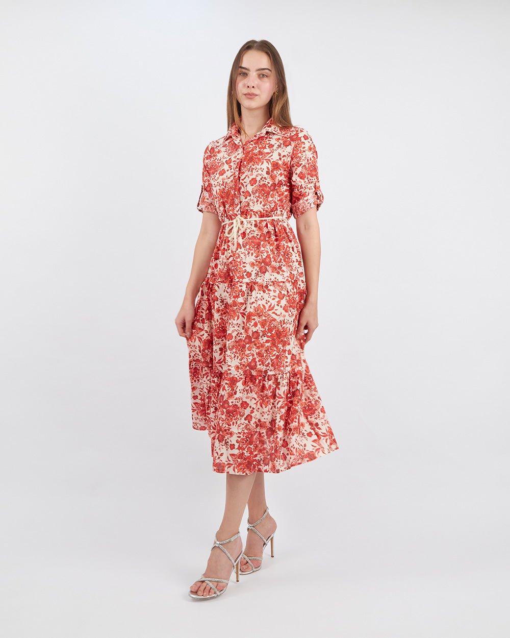 Orange Floral Shirt Dress