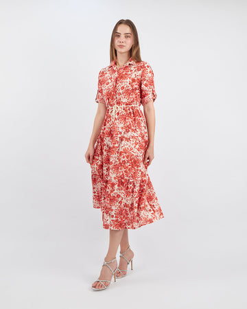 Orange Floral Shirt Dress