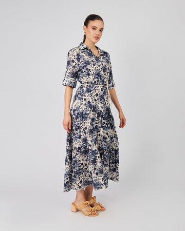 Cream Shirt Dress With Green Floral Print