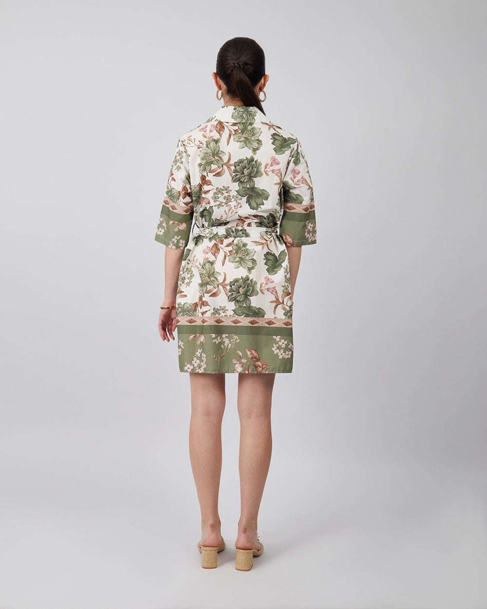 Midi Shirt Dres Green Floral Linens