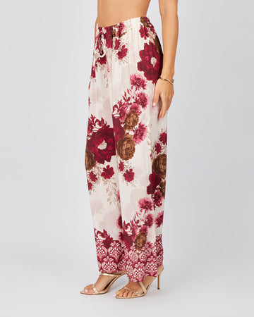 Cream Trousers Burgundy Flowers