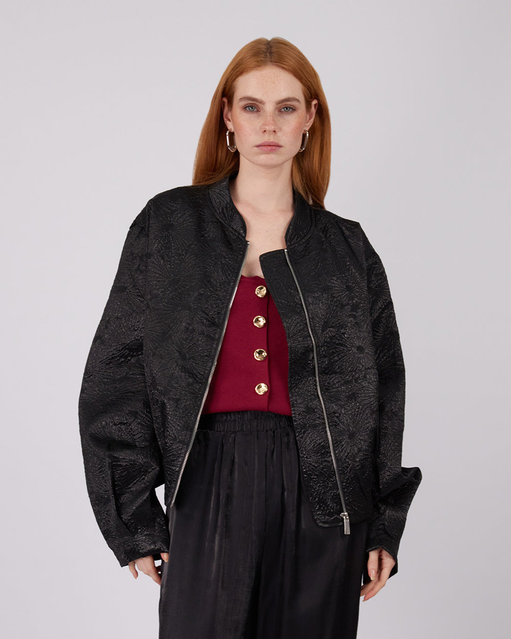 Black Bomber Jacket Floral Design