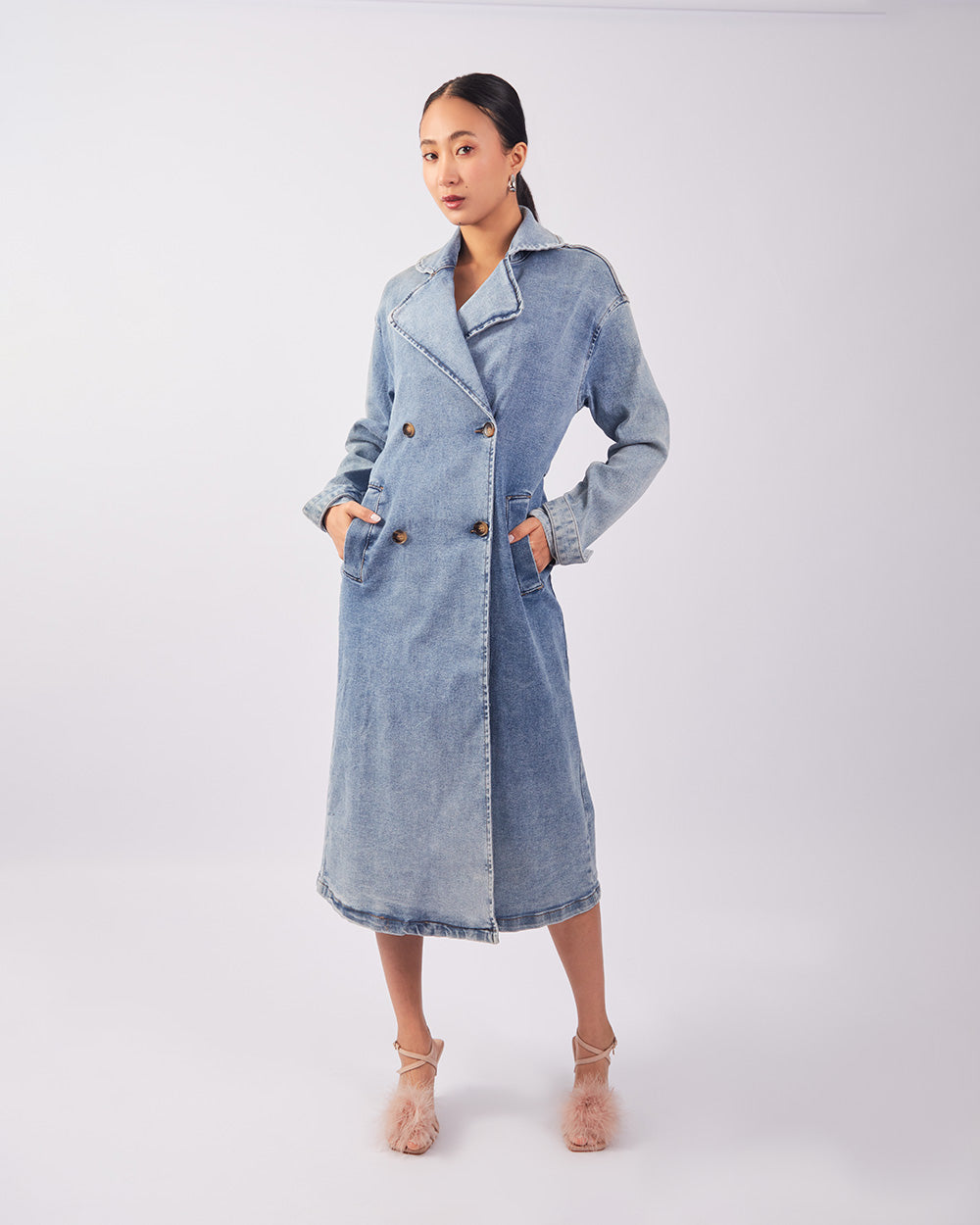Light Blue Denim Trench