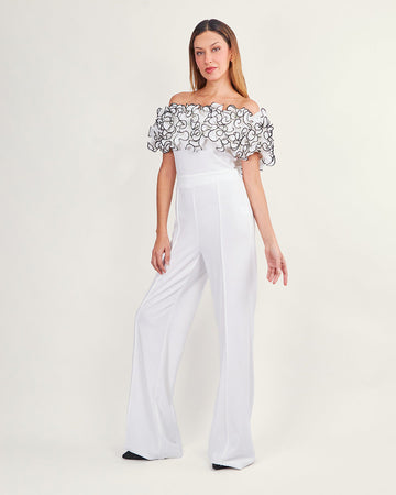 White ruffle jumpsuit