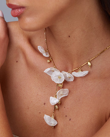 Gold Necklace White Flowers