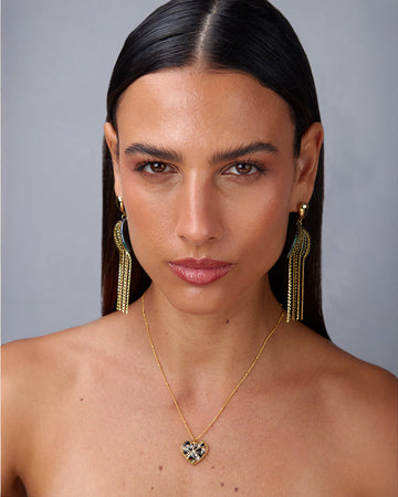 Gold Necklace Heart-Shaped Stone Pendant