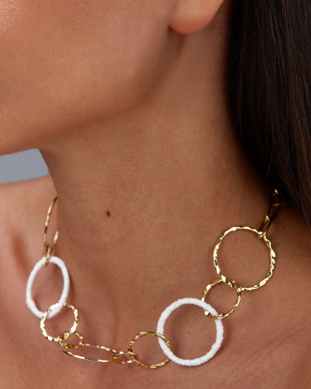 Gold Necklace  Gold And White Links