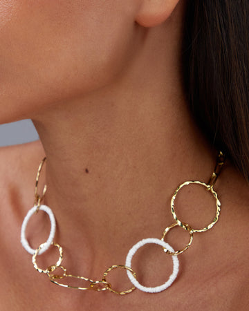 Gold Necklace  Gold And White Links