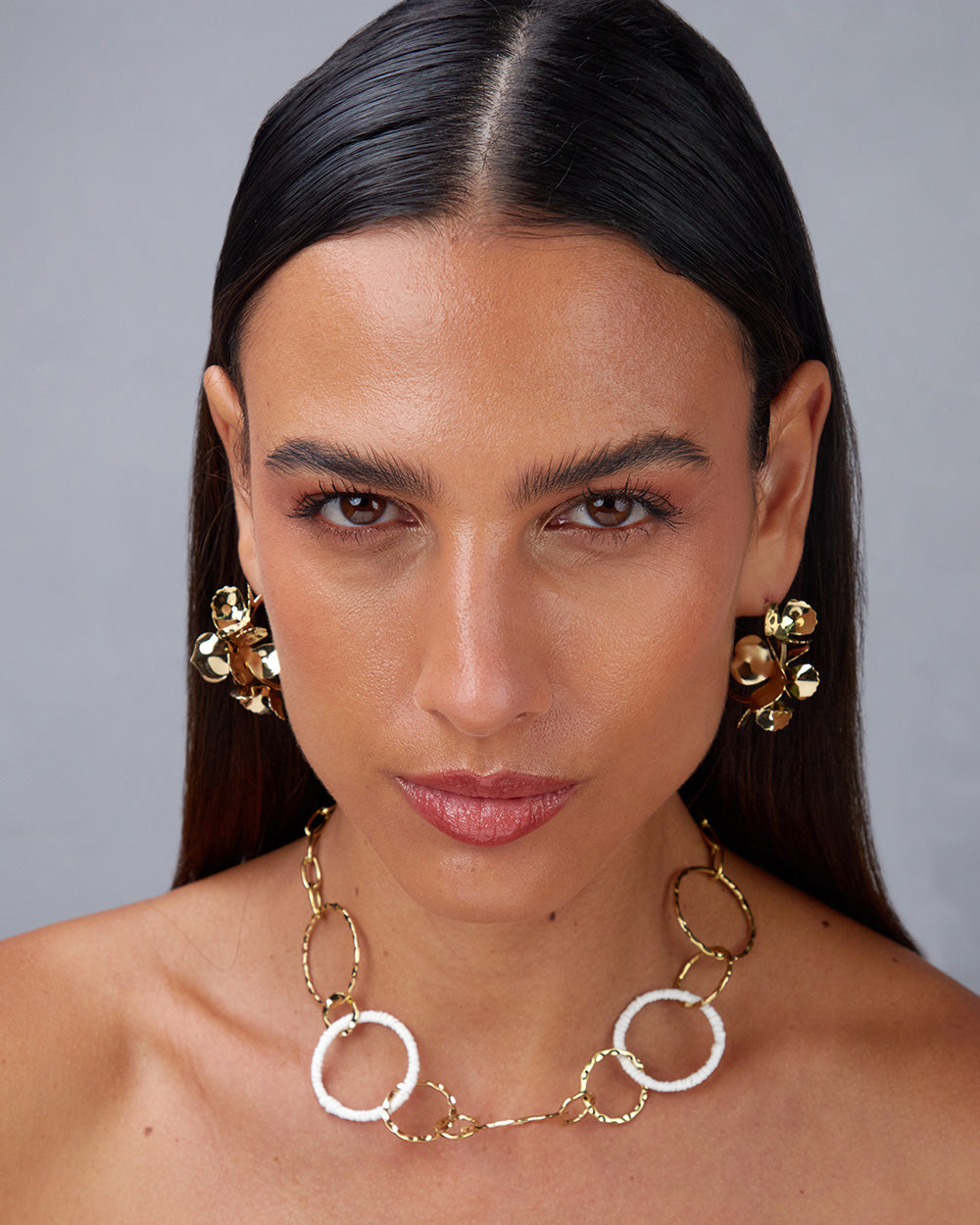 Gold Necklace  Gold And White Links