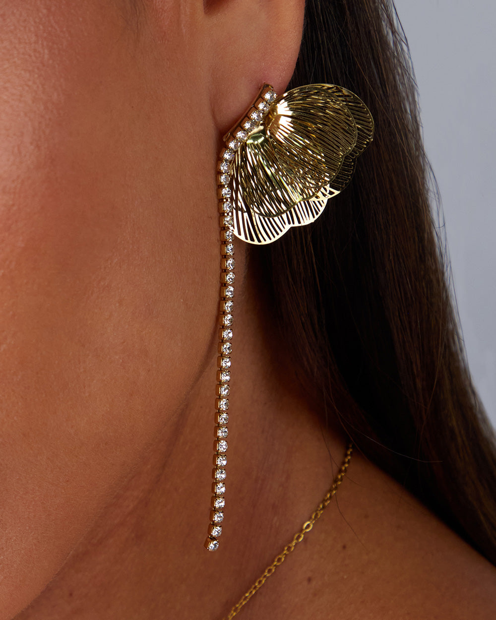 Gold Butterfly Wing And Stone Earrings