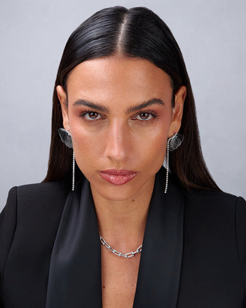 Silver Butterfly Wing And Stone Earrings