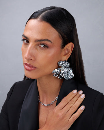 Silver Flower And Pearl Earrings