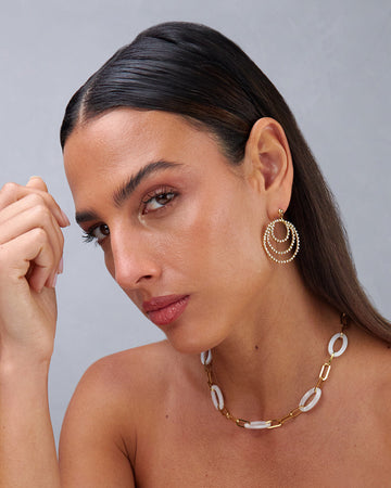 Gold Hoop Earrings White Stones