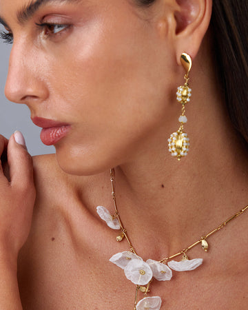 Gold Earrings Spheres And White Stones