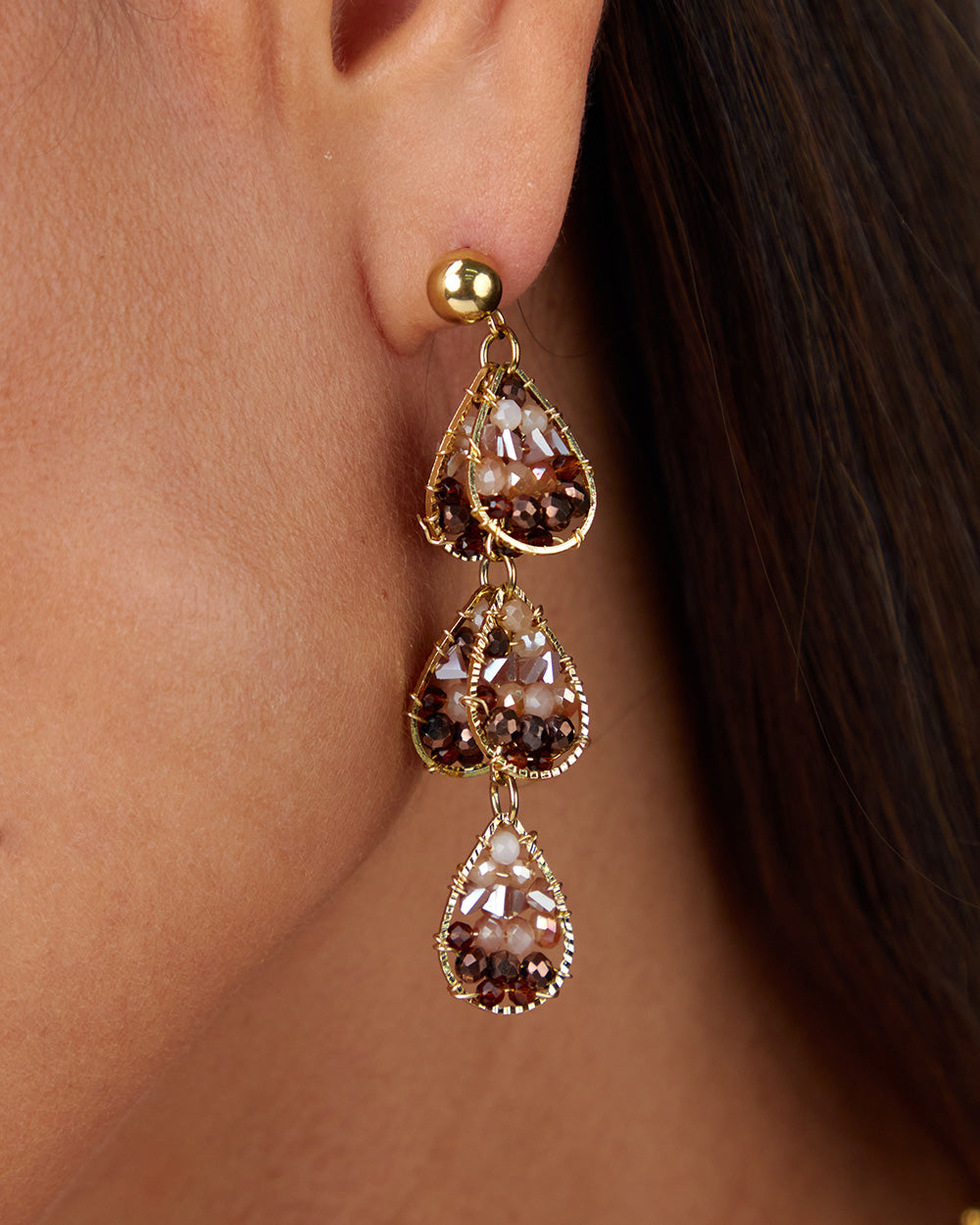 Drop Shaped Earrings Multicolored Stones