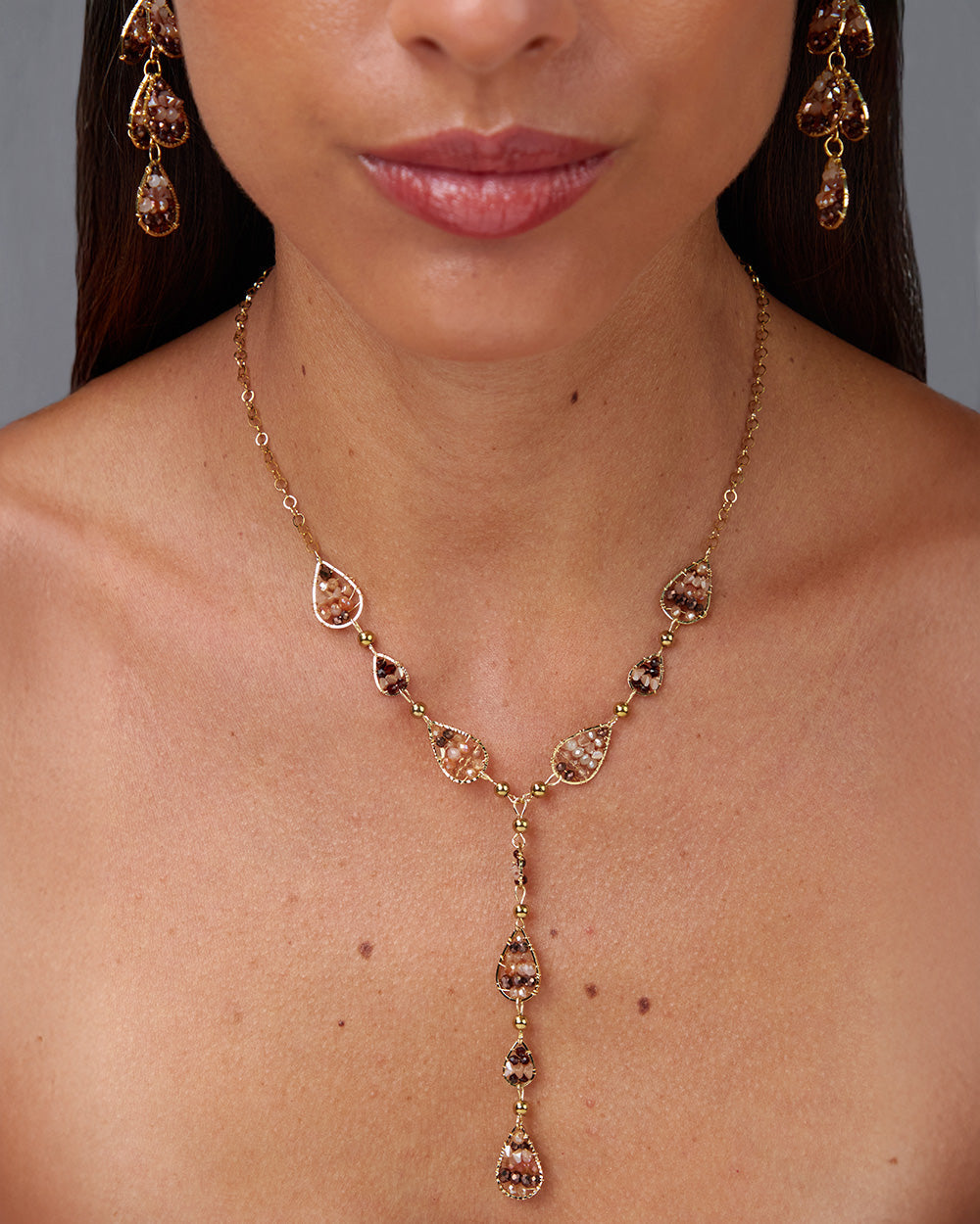 Gold Necklace Drop Pendants And Stones