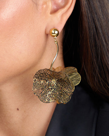 Gold Earrings Animal Print Flower