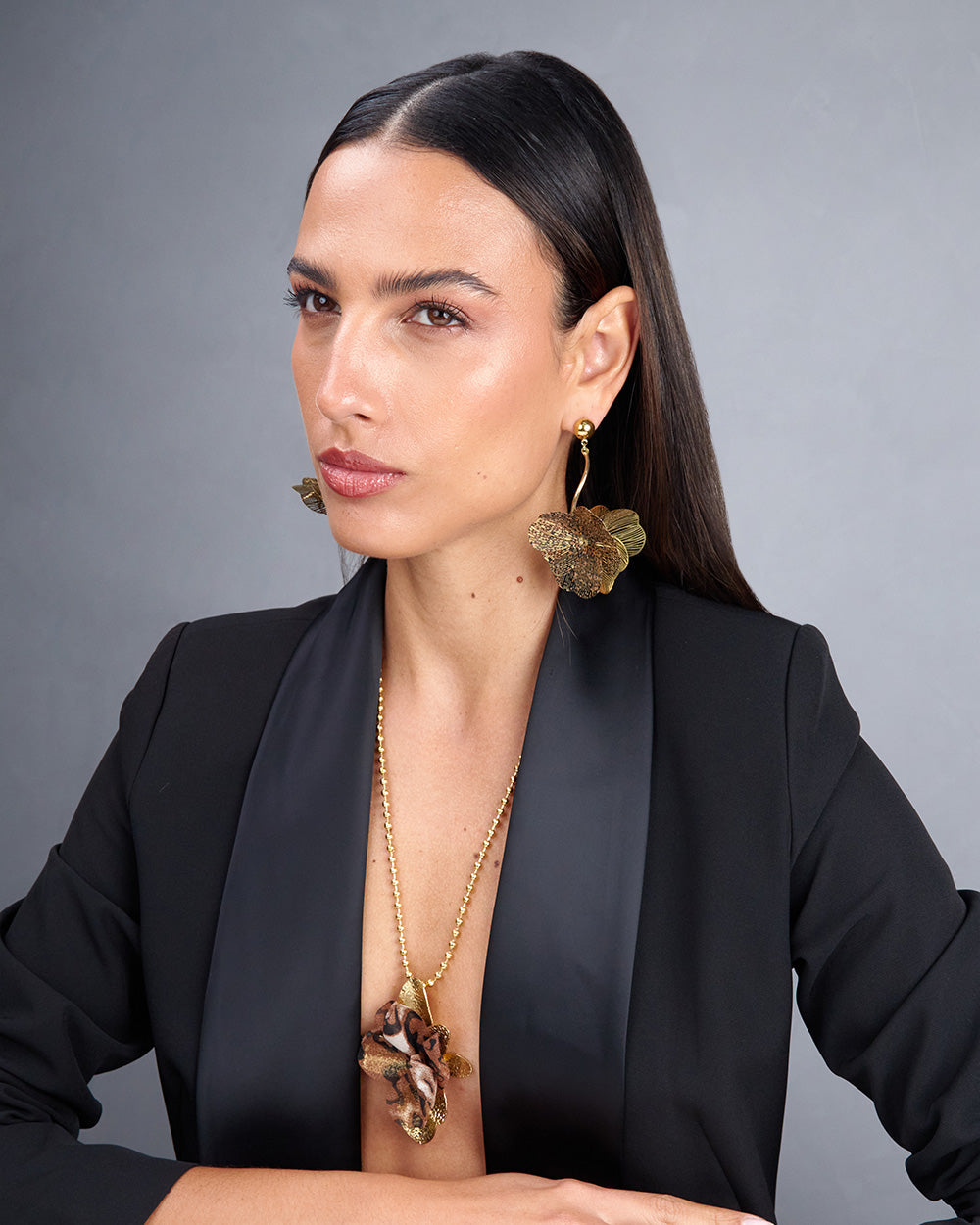 Gold Earrings Animal Print Flower