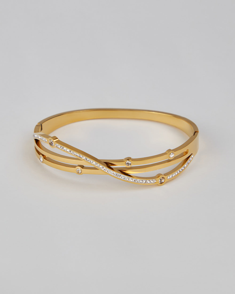 Gold Crossed Bracelet With Rhinestones