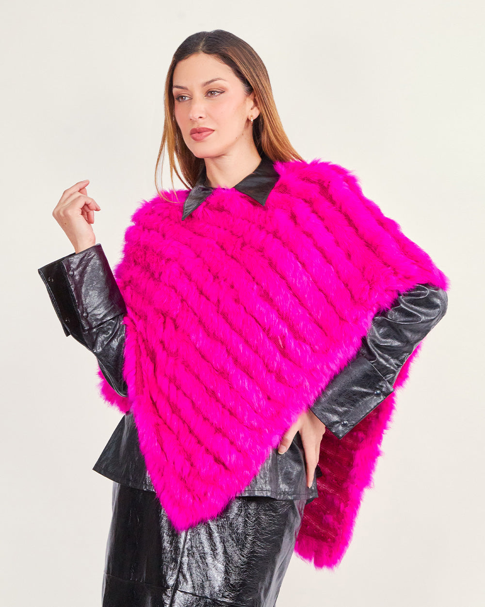 Magenta fur poncho